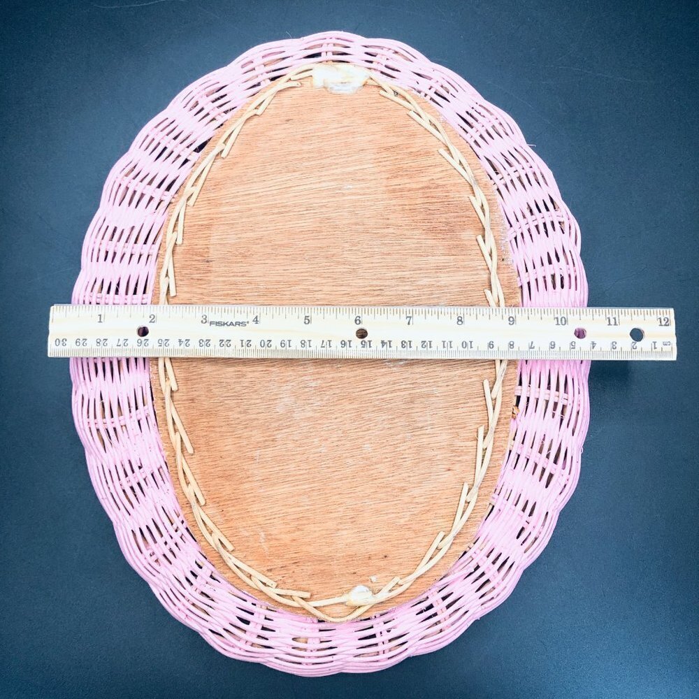 80s Pink Woven Wicker Oval Mirror Vintage Girly Bedroom Retro Wall Decor - Picture 7 of 10